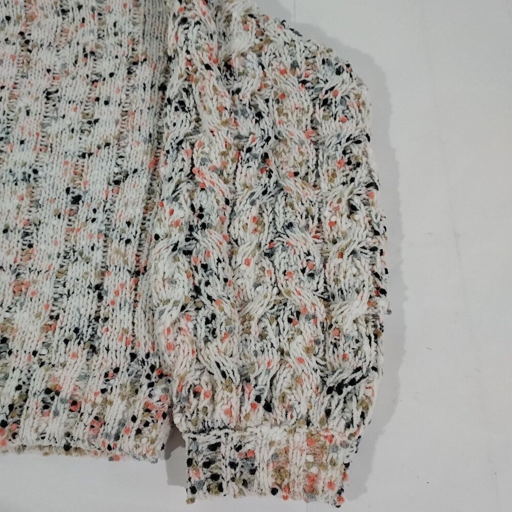 Jessica Simpson White Confetti Multi-Color Cropped Knit Sweater Ribbed Cuff Larg - Picture 14 of 14